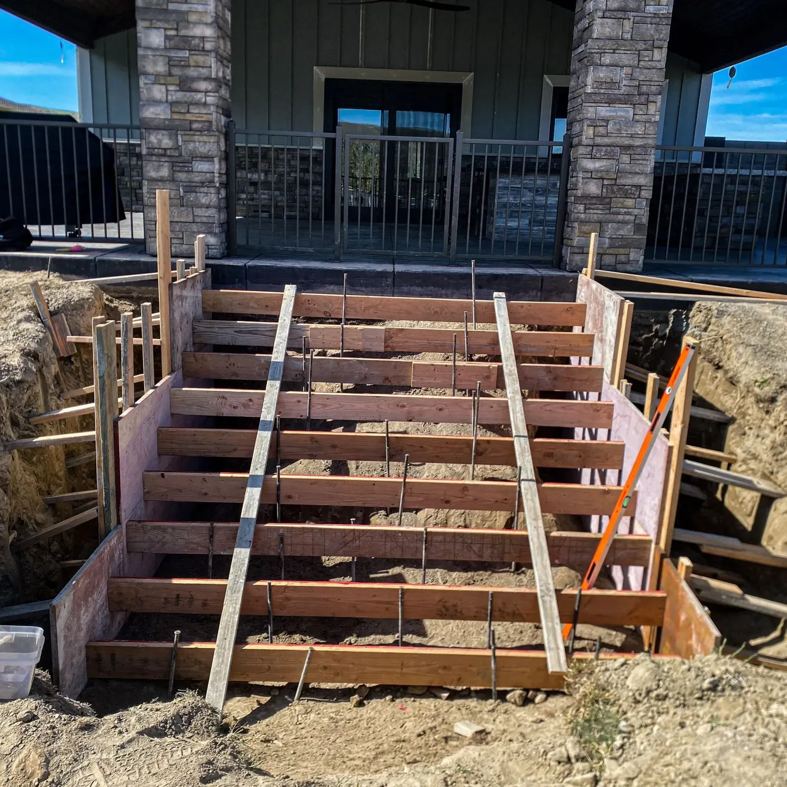 Step forms and rebar set for a new front staircase